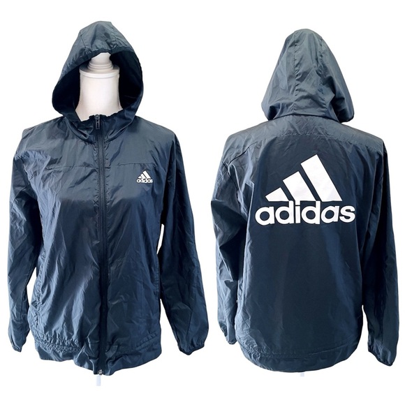 Adidas Black Hooded Windbreaker Medium - Picture 1 of 5